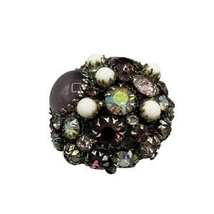 Miriam Haskell Mid Century Rhinestone Cabochon Statement Brooch
